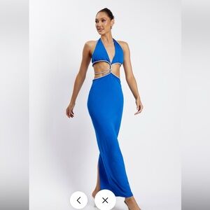 Meshki Blue Halter Maxi Gown with Cutout